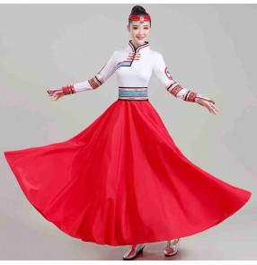 Blue Red Mongolian dance costume women's art test practice skirt big swing skirt Chinese mongolian Ethnic minorities perform costumes